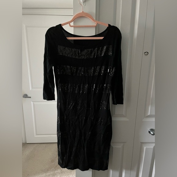 Esprit | Striped Sequined Black Dress | Size Small - Picture 2 of 7